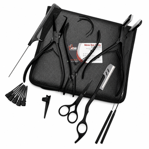 Kit d'outils pour extensions capillaires micro-anneaux noirs et pince à presser en acier inoxydable avec logo personnalisé, ciseaux, peigne, outil à boucle et étui - Product Image 2
