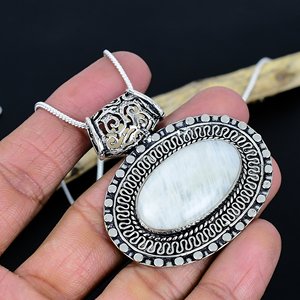 Rainbow <b>Moonstone</b> Gemstone Heart Shape Chain <b>Pendant</b>: 925 Sterling Silver Handmade Designer Jewelry Necklace - Product Image 1