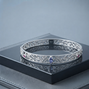 <b>Silver</b> Plated Vintage Filigree Open Cuff Floral Blue Stone Bangle <b>Bracelet</b> Jewelry Gift for Women - Product Image 1