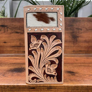 OEM ODM กระเป๋าใส่บัตรแบบพับสองทบสำหรับผู้ชายหนังแท้ใหม่ล่าสุดหรูหราคลาสสิกลายดอกไม้ทนทาน - Product Image 4