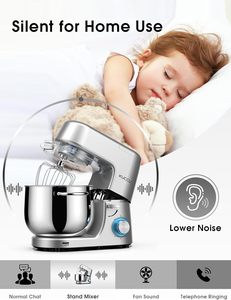 เครื่องผสมอาหารแบบตั้งโต๊ะขนาด 9.5QT พร้อมหูจับคู่ วัสดุโพลีเอสเตอร์กันน้ำ ฟังก์ชั่นปั่นแบบพัลส์ 6 ระดับ และดีไซน์หัวเครื่องปรับเอียงได้ - Product Image 2