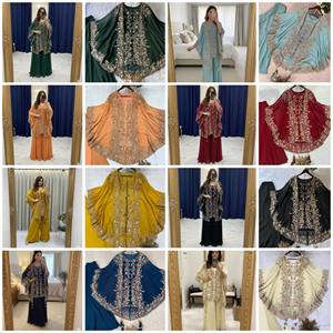 ชุดปาลาซโซผ้าจอร์เจตต์ปักลายสำหรับผู้หญิง พร้อมเสื้อคลุมปักเลื่อมเข้าชุด ขายส่งเสื้อผ้าชาติพันธุ์ - Product Image 2