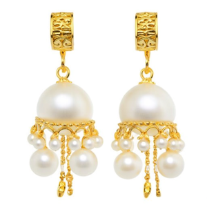 <b>Bridal</b> Brass <b>Drop</b> <b>Earrings</b> with Pearl-24K Gold Plated Ethnic Charm Jewelry for Party - Product Image 2