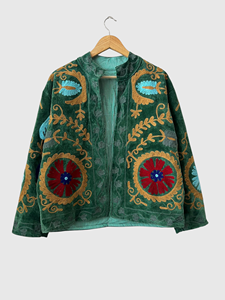 Veste en coton brodée de fleurs vertes, col montant, manches longues, style Prairie Chic, vêtements de printemps pour femmes - Product Image 1