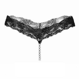 Adjustable Side Tie Panties Crotchless <b>Lace</b> Panties New Embroidery Pearl Panties Wholesale Sexy Lingerie Shiny Metallic String - Product Image 5