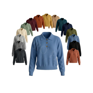 Polo pour homme au design unique, tendance et élégant, avec détails boutonnés, doux et confortable, à manches longues, pour un style décontracté. - Product Image 1