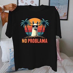 Tshirt décontracté pour femmes Llama Sunset Print sur tissu tricoté pur 100% coton Comfort Fit - Product Image 1