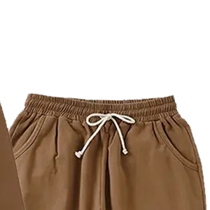 Ensemble de survêtement en coton marron pour femme, sweat-shirt à col rond, pantalon de jogging, couleur unie, tenue décontractée d'automne, manches longues, fermeture à cordon - Product Image 6