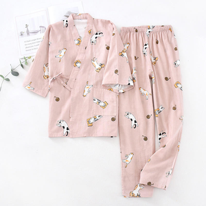 Conjunto de pijama tipo kimono de gasa para mujer, ropa de estar por casa transpirable de doble capa con pantalones largos para el hogar, ropa de dormir y relajación - Product Image 6