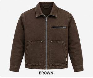 Veste de travail noire en coton pour homme avec fermeture éclair et poches, style mode respirant pour le travail - Product Image 4
