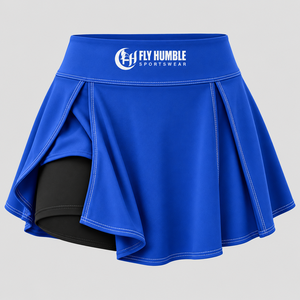 กระโปรงโยคะทรงเอเอวสูงสีน้ำเงินสำหรับผู้หญิง Fly Humble พร้อมกางเกงขาสั้นในตัว ระบายอากาศได้ดี สปอร์ต มินิ - Product Image 1