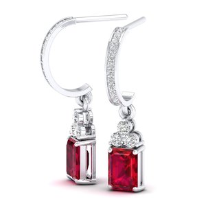 REYES - Pendientes Colgantes de Lujo de Oro Sólido de 14K con Corte Esmeralda y Rubí de 2 Quilates, Moissanitas Certificadas por GRA, Joyería de Boda - Product Image 3
