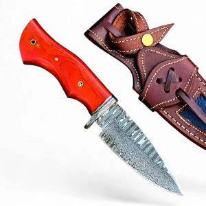 Cuchillo de Supervivencia para Camping y Aire Libre, Forjado a Mano, Directo de Fábrica, OEM, Personalizable, de Acero de Damasco, Hoja Fija, Punta Caída, con Mango de Pakka Colorido - Product Image 1