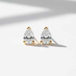 ต่างหูเพชรทรงหยดน้ำรูปไข่เพาะเลี้ยงในห้องปฏิบัติการ ทองคำแท้ 14K แบบเม็ดเดี่ยว ของขวัญแต่งงานสำหรับเจ้าสาว ของขวัญเสริมเสน่ห์ - Product Image 1