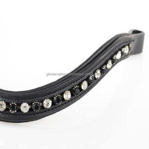 Banda de cuero para cejas de caballo con incrustaciones de cristales en blanco y negro acolchada con forma de onda personalizada - Product Image 3