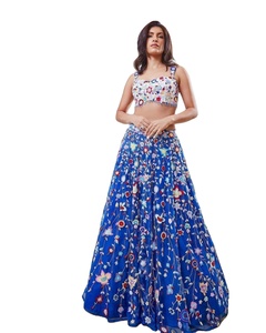 Bollywood inspirado adulto Fancy Choli multicolor autobordado Moti piedra trabajo puro suave red tela viscosa Lehenga Choli rampa - Product Image 1