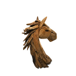 Busto de Caballo Tradicional Gubuk Bali Hecho de Madera de Raíz de Teca, 100% Hecho a Mano, Diseño Rectangular para Montar en el Suelo, para Uso en Interiores - Product Image 2