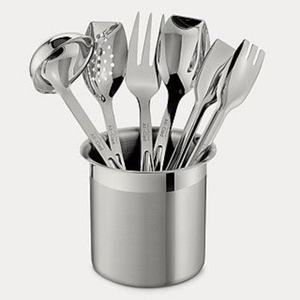 Latest Silver Finished Metal Farmhouse Utensil Holder Flatware Caddy <b>Vintage</b> Style Round Shape Kitchen Organizer - Product Image 3