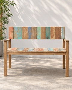 Banco de Patio de Madera Pintada Reciclada de Estilo Rústico, 2 Plazas, Muebles de Exterior Duraderos, Estilo Antiguo, Estructura de Madera Sólida, Modelo BEN02 - Product Image 2