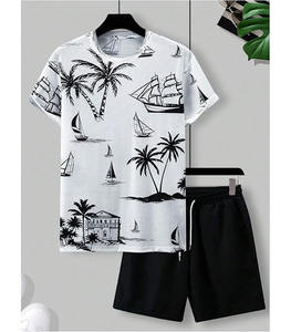 Camiseta blanca con estampado tropical de palmeras negras y veleros, camiseta de verano con diseño náutico inspirado en islas. - Product Image 4
