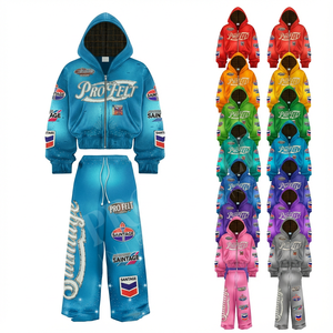 Ensemble de survêtement décontracté et confortable avec logo brodé personnalisé OEM/ODM, sweat à capuche zippé et pantalon de jogging, style streetwear - Product Image 1