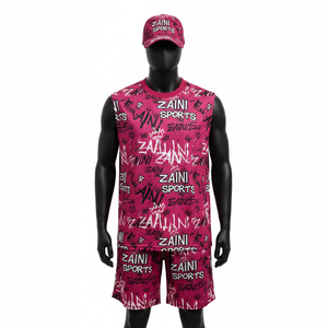 เสื้อกีฬาแขนกุดผู้ชาย ชุดเซ็ตผ้าโพลีเอสเตอร์ผสมสแปนเด็กซ์ พรีเมียม แห้งเร็ว พิมพ์ลายโลโก้ตามสั่ง ชุดเซ็ตผู้ชาย - Product Image 6