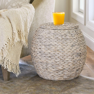 ISLA Cesta de Almacenamiento de Jacinto de Agua al por Mayor con Tapa, Tejida a Mano, Redonda, Rústica, Estilo Boho, Mesa Auxiliar, Mesita de Noche, Taburete de Mimbre OEM - Product Image 1