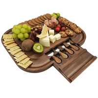 Ensemble de planches à fromage en bois d'acacia de qualité supérieure avec tiroir à couteaux, écologique, compatible lave-vaisselle, plateau de service pour charcuterie, plateau à collations, bols