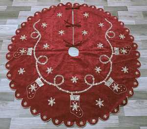 Scalloped Velvet Christmas <b>Tree</b> Skirt Handmade Embroidered Holiday Decoration Festive <b>Tree</b> Base Cover Mat - Product Image 3