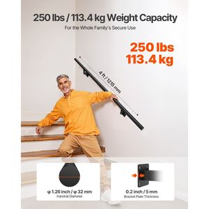 Rampe d'escalier murale en aluminium noir de 4 pieds avec un design élégant - Product Image 3