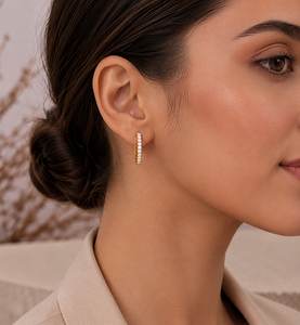 ต่างหูห่วงแบบไมโครเพฟประดับเพชรทรงกลม 0.10 กะรัต เพชรเพาะเลี้ยงในห้องปฏิบัติการ ทอง 14K ทอง 18K ของขวัญเครื่องประดับชั้นดีสำหรับผู้หญิง - Product Image 1