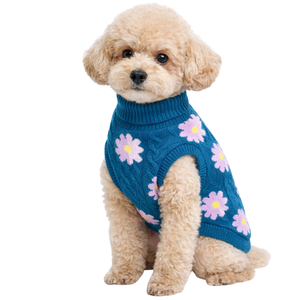 Suéter de punto floral para perro, jersey cálido de invierno para mascotas, ropa de punto suave para perros, ropa acogedora y linda con estampado floral para clima frío. - Product Image 3