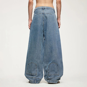 Customized Men Baggy Wide Leg Jeans Denim <b>Pants</b> Breathable Casual Style Embroidery Logo Streetwear Jean - Product Image 2