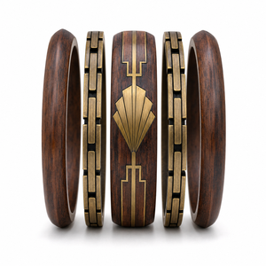 Wooden <b>Bangle</b> Set with Gold Accents Wooden <b>Bangle</b> <b>Bracelets</b> Women Girls Handmade Eco-Friendly Wall Hanging Unisex Traditional - Product Image 4