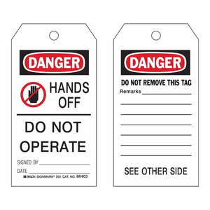 Etiqueta de Prevención de Accidentes Brady - No Operar Sin Manos Libres - Señal de Seguridad Industrial de Aluminio Flexible - Product Image 1