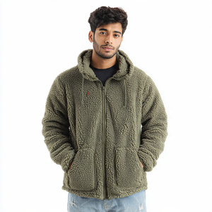 Veste Sherpa à fermeture éclair OEM pour homme, veste en polaire Sherpa à col montant, manteau en polaire Sherpa pour homme, vêtement d'extérieur pour homme - Product Image 2