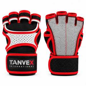 TANVEX Half <b>Finger</b> Gym Gloves PU Leather Breathable Non-Slip Adjustable Buckle Wrist <b>Strap</b> Unisex Weight Lifting Fitness Gloves - Product Image 1