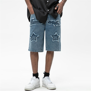 Pantalones Cortos de Mezclilla para Hombre con Parches de Estrellas, Estilo Urbano, Cintura Elástica, Tejido de Algodón - Product Image 5