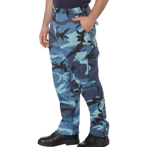 Pantalon cargo camouflage bleu pour homme, taille mi-haute, séchage rapide, léger, style décontracté avec poches latérales, idéal pour l'été - Product Image 4