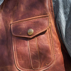 <b>Men</b> Genuine <b>Leather</b> <b>Vest</b> Moto Biker Style Collarless Solid Color Outer Wear Autumn Regular Length With Pockets <b>Vest</b> Quantity - Product Image 6