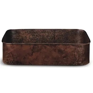 Vasque carrée en cuivre martelé à poser sur comptoir, lavabo de salle de bain en bronze, bol de lavabo artistique fait main pour projets haut de gamme - Product Image 5