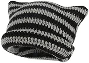 Bonnet en tricot à oreilles de chat rayé personnalisé de haute qualité, bonnet en tricot à cornes de diable carrées, vente en gros, fabricant OEM - Product Image 2