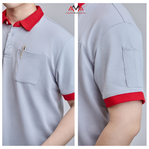 เสื้อโปโลสีเทา FMF แต่งสีแดง สไตล์ยูนิเซ็กซ์ เหมาะสำหรับกิจกรรมกลางแจ้ง - Product Image 3