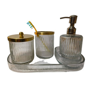 Luxury 5-Piece Gradient Glass <b>Bathroom</b> <b>Accessories</b> <b>Set</b> with Gold Pump Soap Dispenser Round Design - Product Image 4