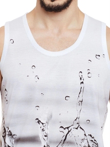 Camiseta sin mangas blanca para hombre, con estampado, cuello redondo, informal, transpirable, de poliéster, ajustada - Product Image 5