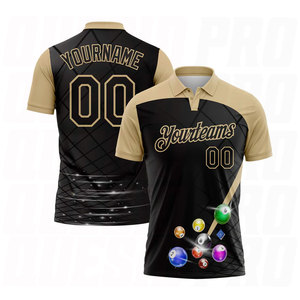 เสื้อโปโลสีดำแบบกำหนดเองพร้อมลายลูกบิลเลียดสีทองเวกัส เสื้อกีฬาระดับพรีเมียม ปักชื่อและโลโก้ตามสั่งด้วยเทคนิคการระเหิดสี - Product Image 2