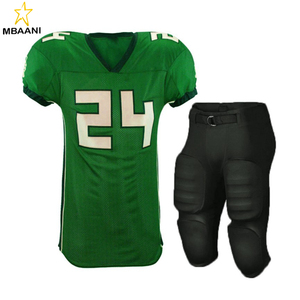Maillot de football américain pour homme MBAANI, col en V, sans manches, uniforme en mesh sublimé, évacuation de l'humidité, 100% polyester, ensemble pantalon bleu - Product Image 6