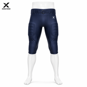 Pantalon de football rembourré pour homme, coupe ajustée, spandex, polyester, fermeture à ceinture, bleu marine uni, vêtements de football américain, adulte, toutes saisons - Product Image 1