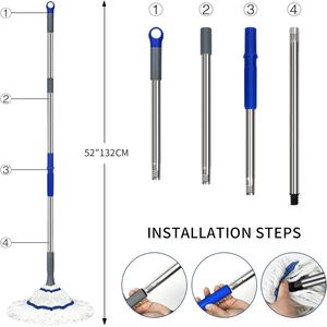 2 Reusable Heads Self-Wringing Cotton Twist <b>Mop</b> <b>Dry</b> or Wet Kitchen/Bathroom Floor Cleaning for Hardwood Vinyl - Product Image 2