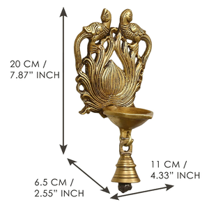 Antique Brass <b>Bird</b> Design Wall Hanging Diya with Bells Handcrafted Hanging Oil Lamp <b>Decorative</b> Brass Wall Accent Traditional - Product Image 5
